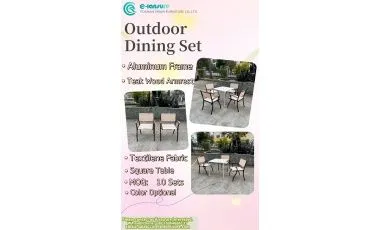 Durable Outdoor Dining Set | Aluminum Frame with Teak Wood Armrest