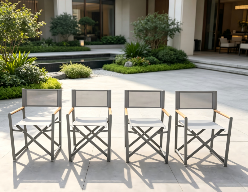 Nordic Design Outdoor Foldable Director Chair Lightweight Aluminum with Wood Armrest Leisure Camp Chair for Hotel Resort