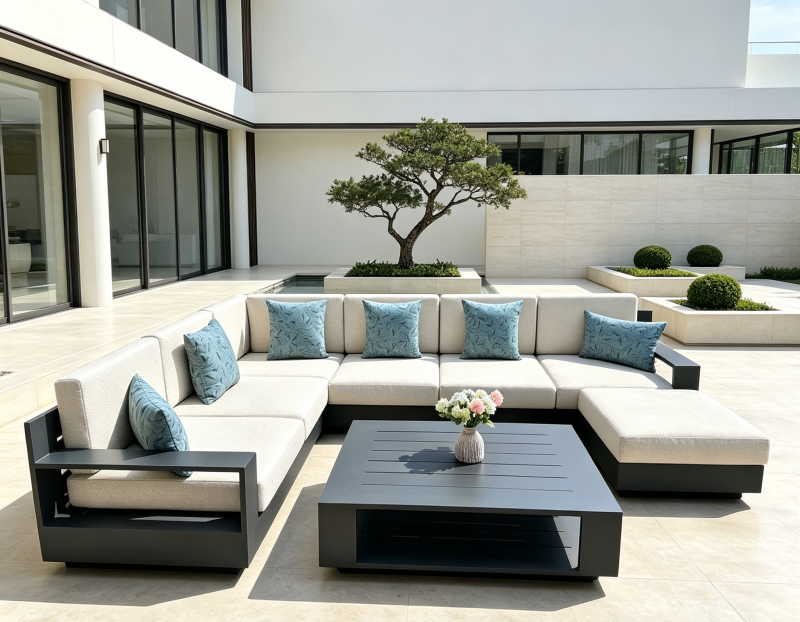 All Weather Leisure Hotel Garden Sofa Aluminum Frame Casual Outdoor Combination Sofa Durable Patio Furniture