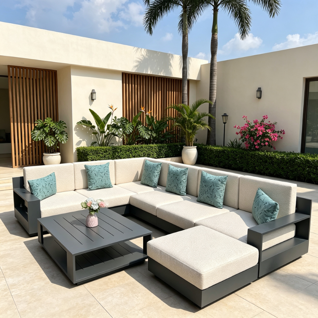 All Weather Leisure Hotel Garden Sofa Aluminum Frame Casual Outdoor Combination Sofa Durable Patio Furniture
