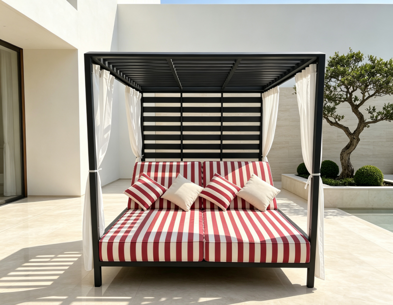 Wholesale Outdoor Leisure Daybed Sunbed Durable Aluminum Frame Double Sun Lounger for Hotel Resort Outdoor Space
