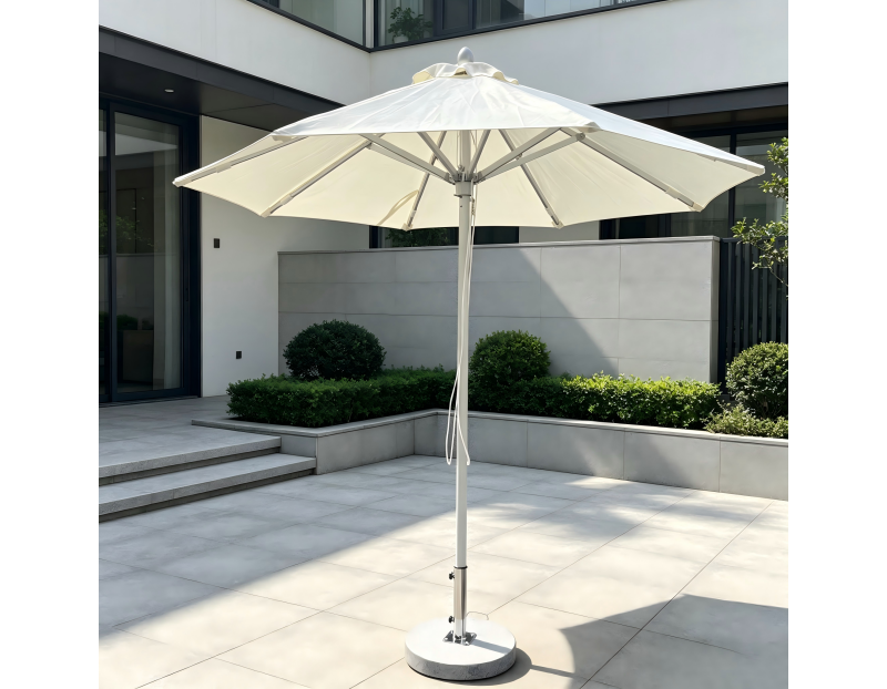 Whosale Outdoor Umbrella High Quality Aluminium Frame and Silver White Pole Garden Sunshade Parasol with Marble Base for Beach