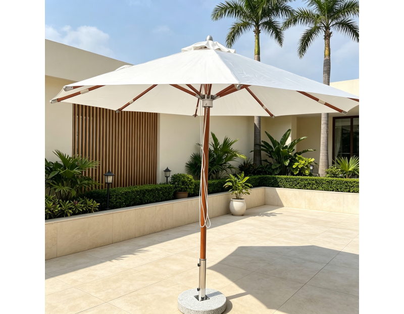 Leisure 3M Outdoor Teak Wood Umbrella Waterproof Fabric and Heavy Marble Base