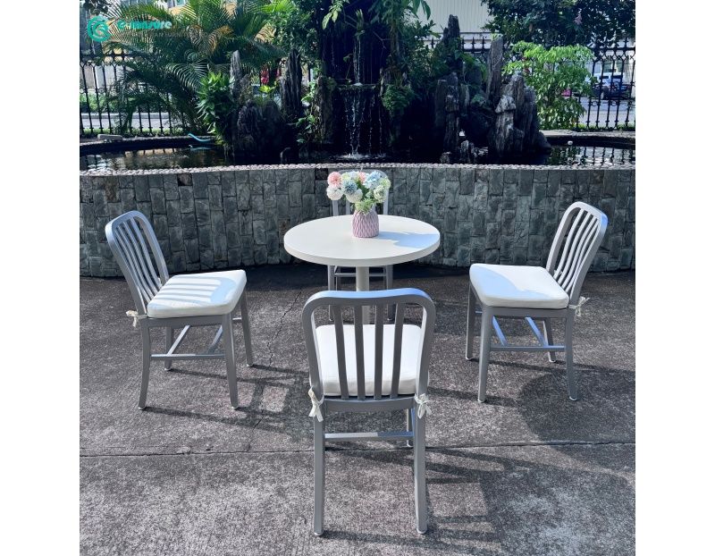 High Quality Aluminum Frame Outdoor Dining Set Round Table and Dining Chairs Patio Garden Furniture Ideal for Hotel Resort Villa Bistro Outdoor Area