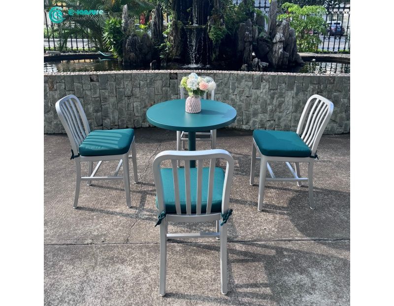 High Quality Aluminum Frame Outdoor Dining Set Round Table and Dining Chairs Patio Garden Furniture Ideal for Hotel Resort Villa Bistro Outdoor Area