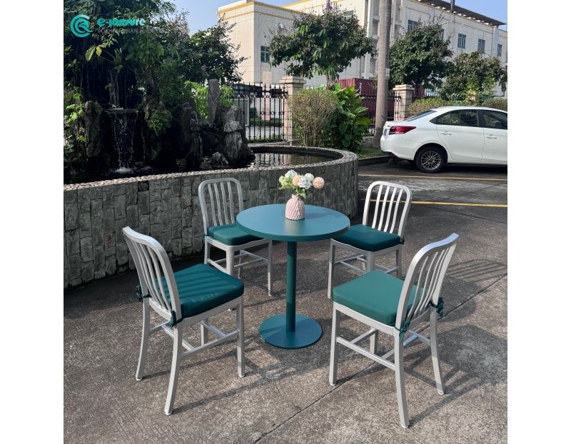 High Quality Aluminum Frame Outdoor Dining Set Round Table and Dining Chairs Patio Garden Furniture Ideal for Hotel Resort Villa Bistro Outdoor Area