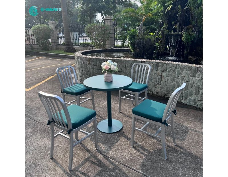 High Quality Aluminum Frame Outdoor Dining Set Round Table and Dining Chairs Patio Garden Furniture Ideal for Hotel Resort Villa Bistro Outdoor Area
