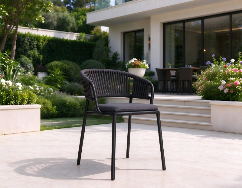 Modern Casual Outdoor Dining Furniture High Quality Aluminum Frame with Woven Rope Garden Dining Chair for Patio Hotel Villa Resort