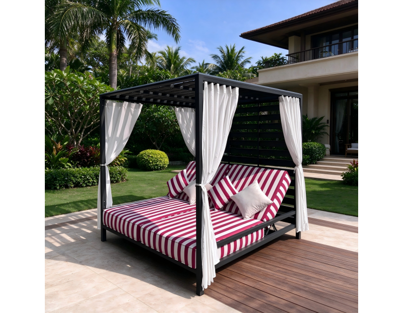 Wholesale Outdoor Leisure Daybed Sunbed Durable Aluminum Frame Double Sun Lounger for Hotel Resort Outdoor Space