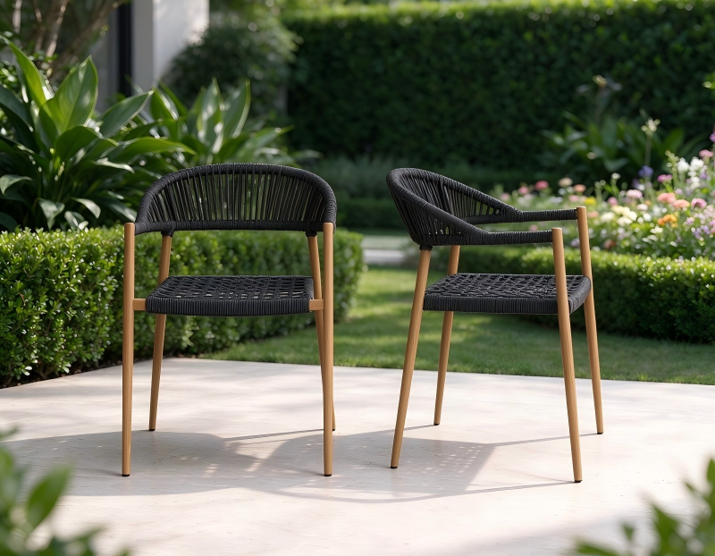 Elegant Solid Teak Wood Outdoor Dining Chair Woven Rope Seat Waterproof Patio Chair for Villa Hotel Garden Seating